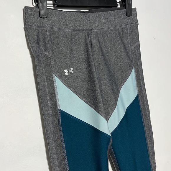 Under Armour Heatgear Compression Colorblock Grey Blue 7/8 Leggings Size Medium - Picture 4 of 7